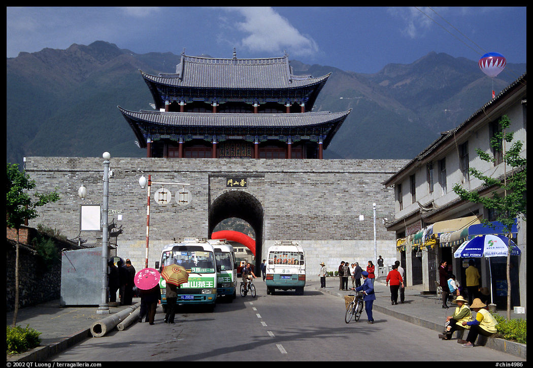 West gate with Cang Shan mountains in the background. Dali, Yunnan, China