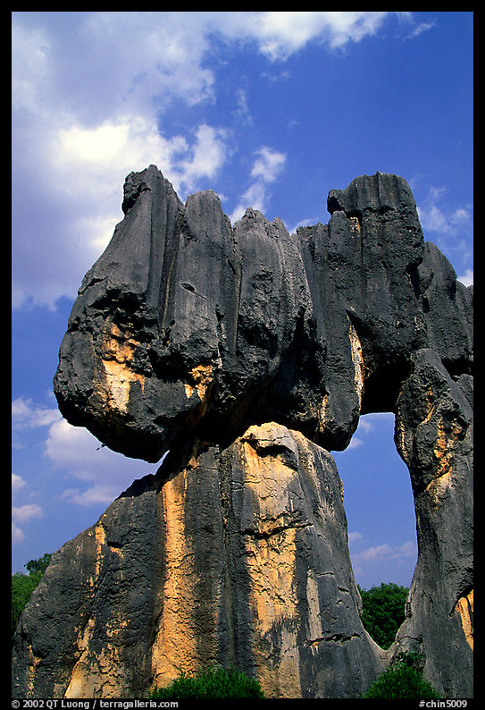 Opening in a limestone formation of the Stone Forest. Shilin, Yunnan, China
