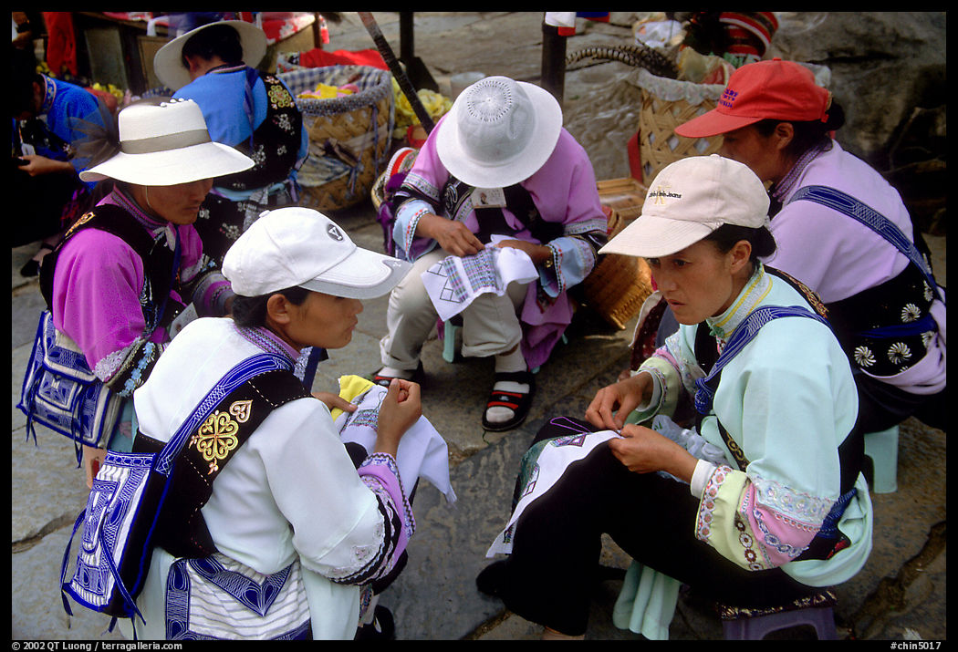 Sani women making embroidery. Shilin, Yunnan, China