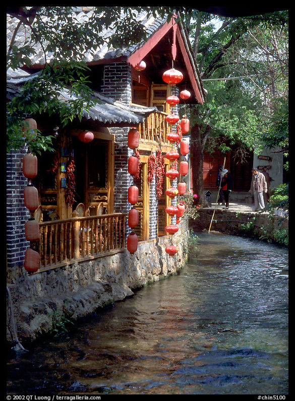 Houses along a canal. Lijiang, Yunnan, China