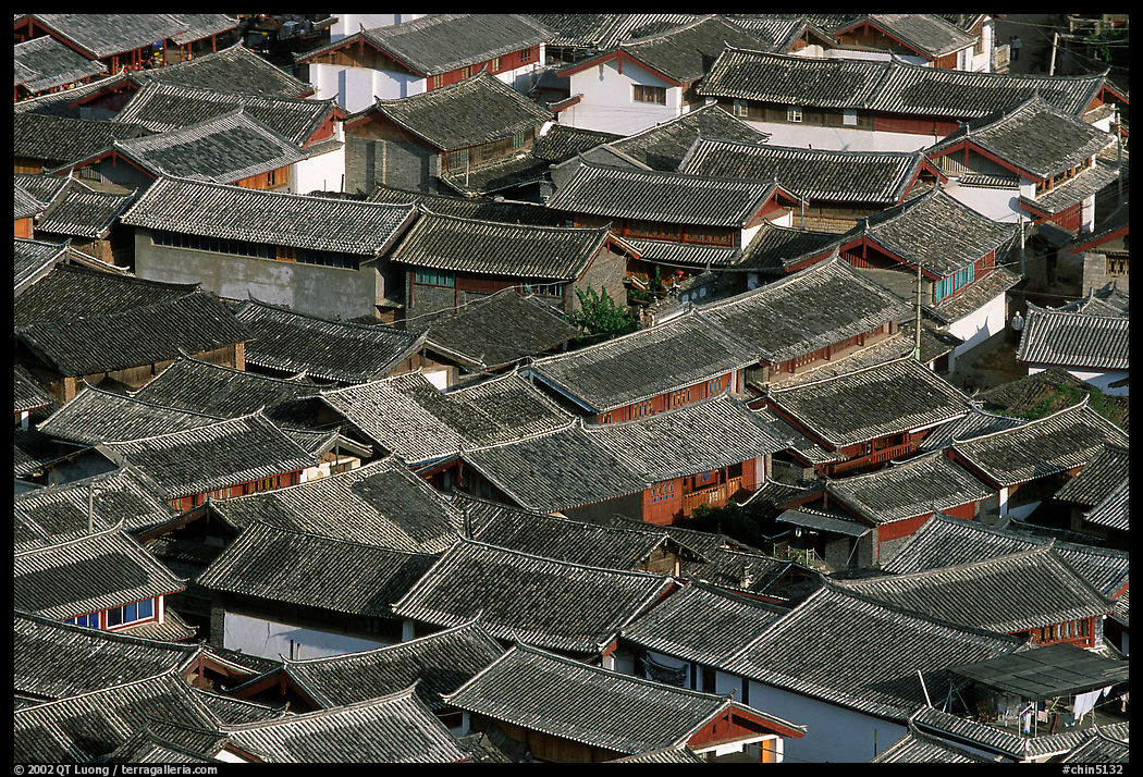 Old town Rooftops seen from Wangu tower. Lijiang, Yunnan, China