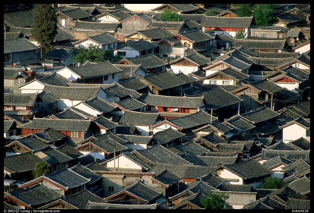 Old town Rooftops seen from Wangu tower. Lijiang, Yunnan, China