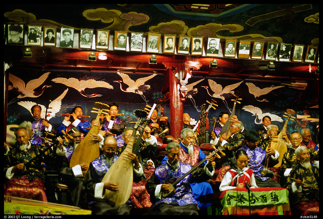 Naxi orchestra in Dayan Naxi concert hall. Lijiang, Yunnan, China