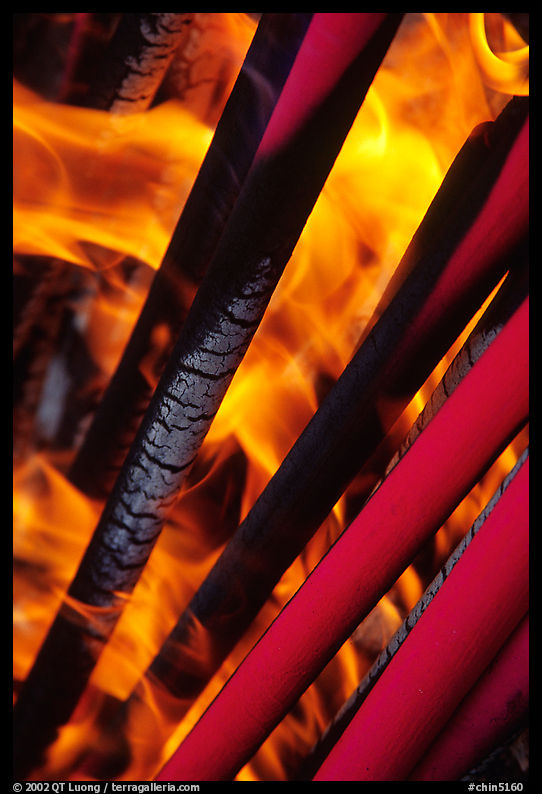 Incense batons being burned. Emei Shan, Sichuan, China