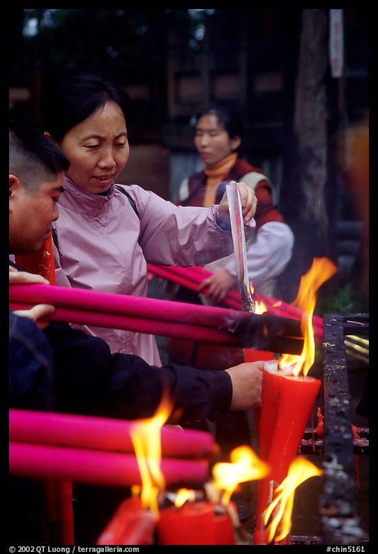 Burning incense batons at Wannian Si. Emei Shan, Sichuan, China