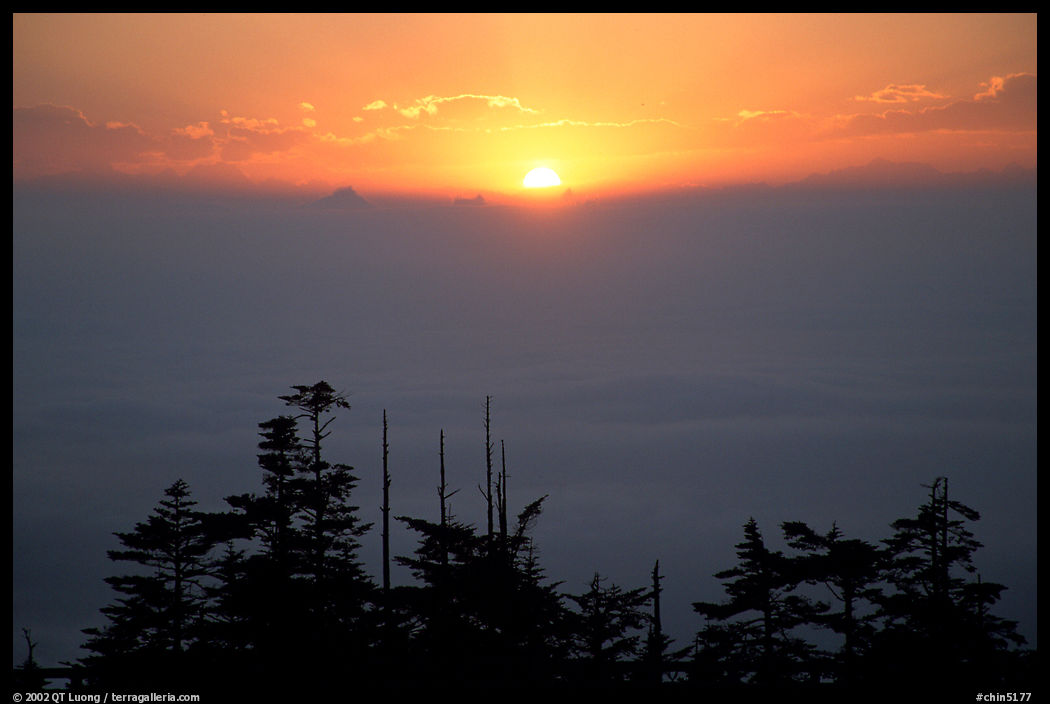 Sunset over a sea of clouds. Emei Shan, Sichuan, China