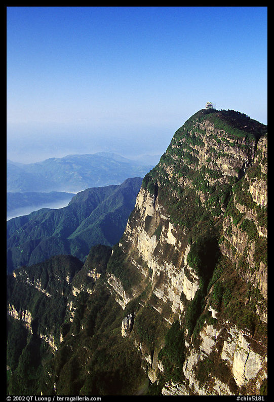Wanfo Ding  temple perched on a precipituous cliff. Emei Shan, Sichuan, China