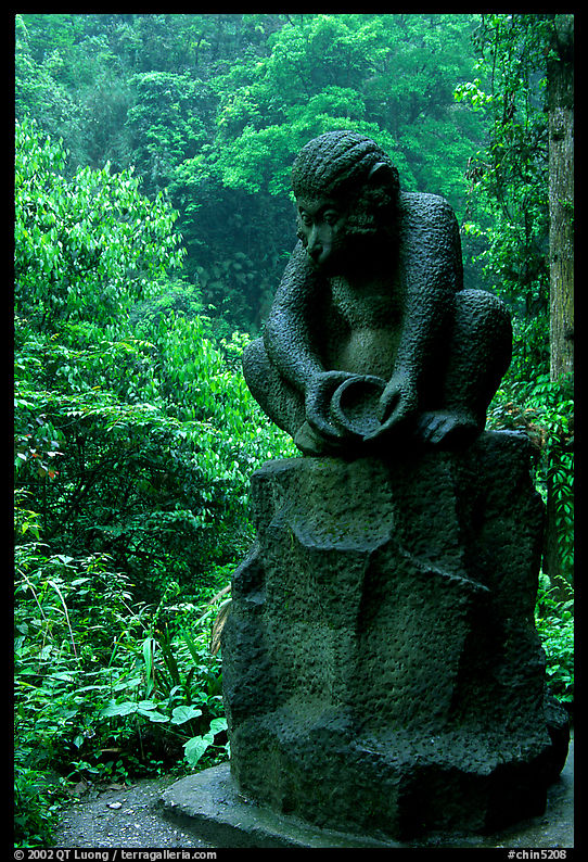 Monkey statue between Qingyin and Hongchunping. Emei Shan, Sichuan, China