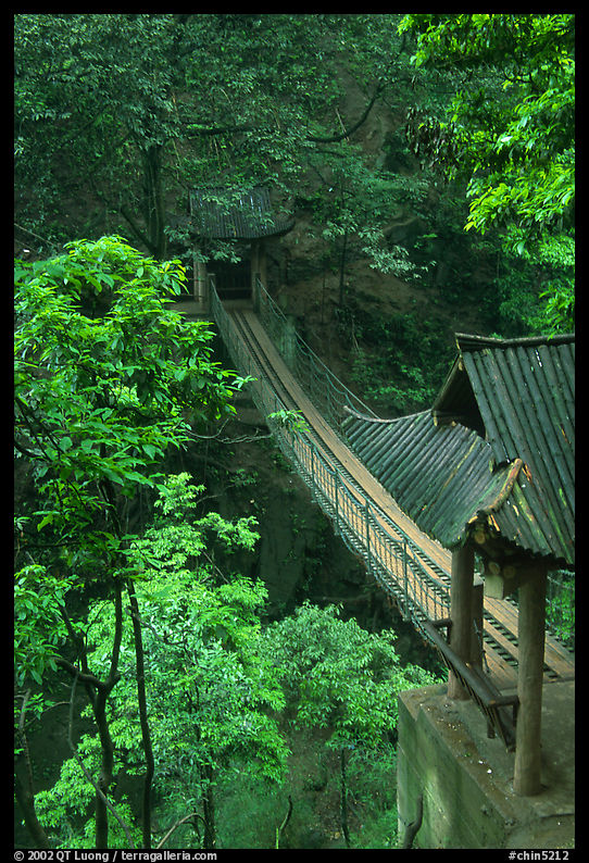 Suspension bridge between Qingyin and Hongchunping. Emei Shan, Sichuan, China