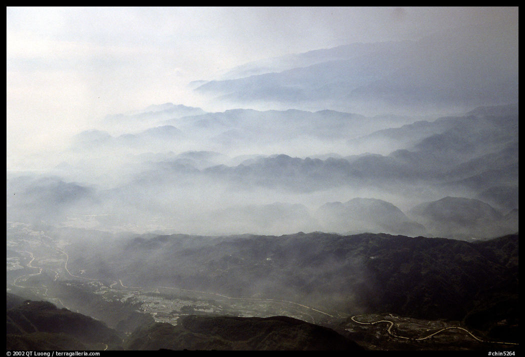 Receding ridges in fog, seen from Jinding Si, morning. Emei Shan, Sichuan, China