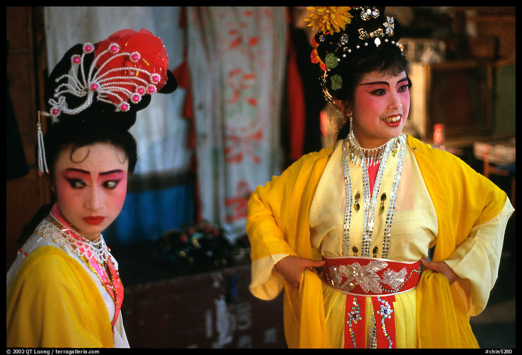 Two characters of Sichua opera off stage. Chengdu, Sichuan, China