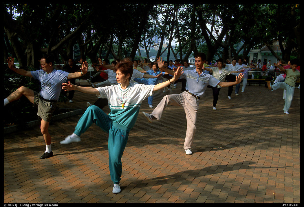 Collective exercise gymnastics, Liuha Park. Guangzhou, Guangdong, China