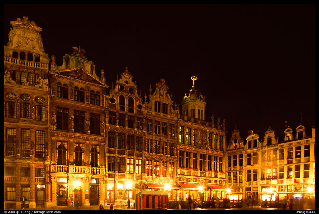 Guildhalls at night, Grand Place. Brussels, Belgium