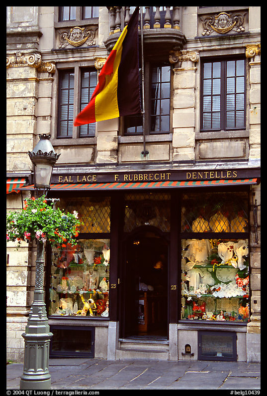 Lace store with Belgian flag, Grand Place. Brussels, Belgium