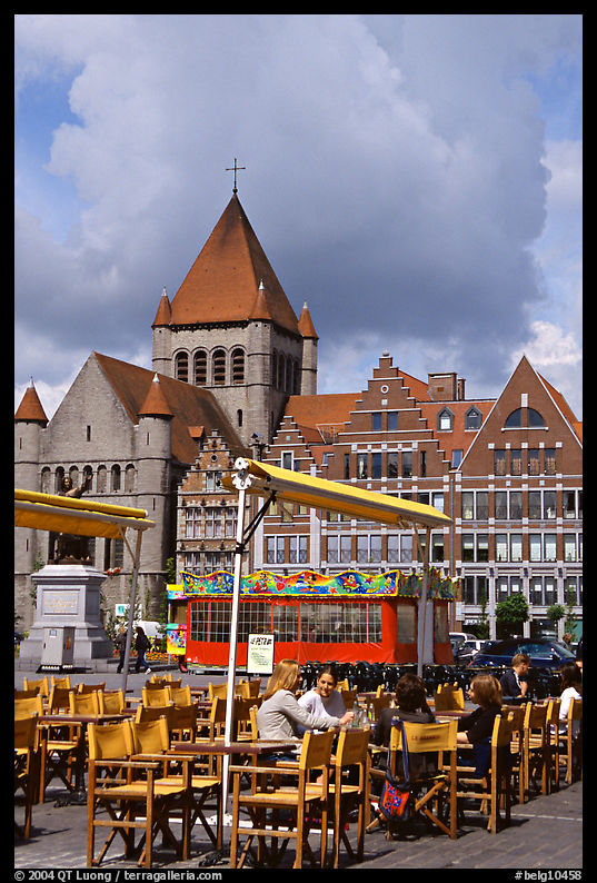 Outdoor cafe terrace, Grand Place. Tournai, Belgium