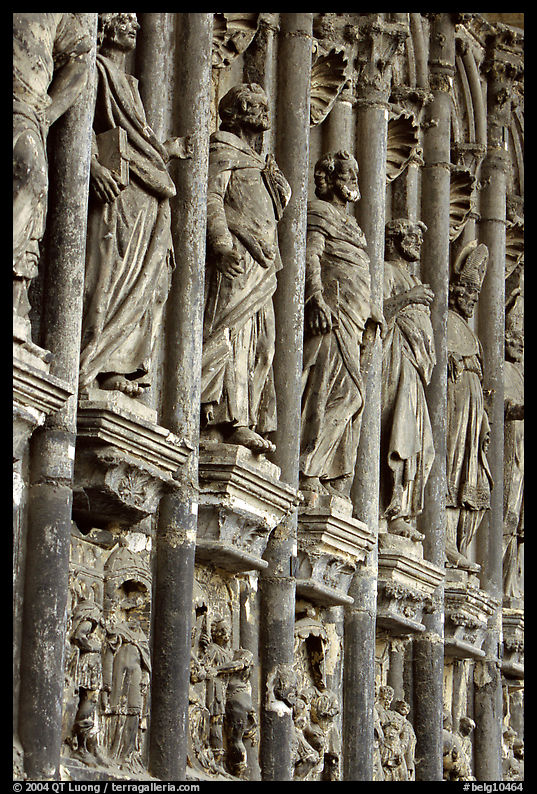 Carvings outside of Notre Dame Cathedral. Tournai, Belgium