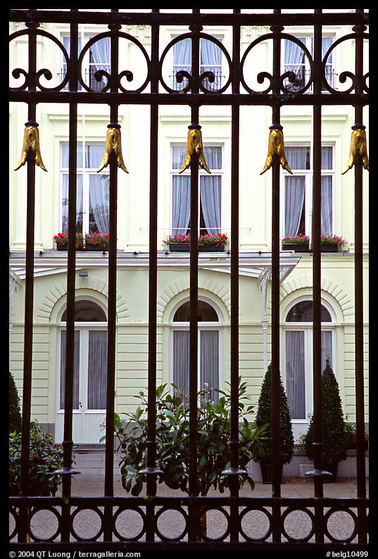 Palace and forged metal gates. Bruges, Belgium