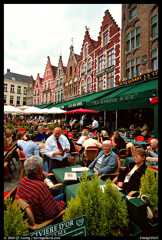 People in restaurants on the Markt. Bruges, Belgium