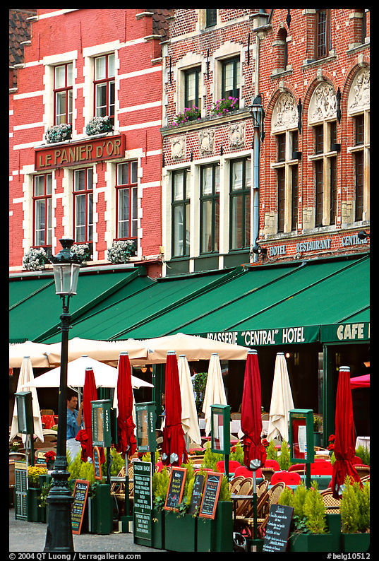 Restaurants and cafes on the Markt. Bruges, Belgium