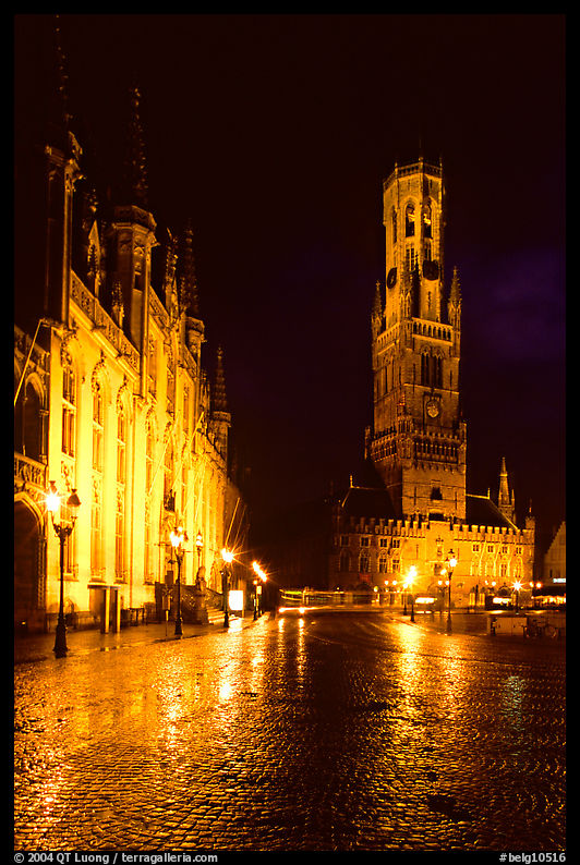 Provinciall Hof and belfry at night. Bruges, Belgium