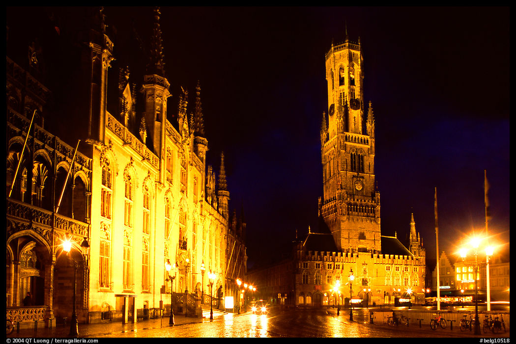 Provinciall Hof and belfort at night. Bruges, Belgium