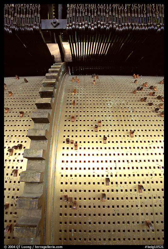 Wheel of the carillon inside Belfort. Bruges, Belgium