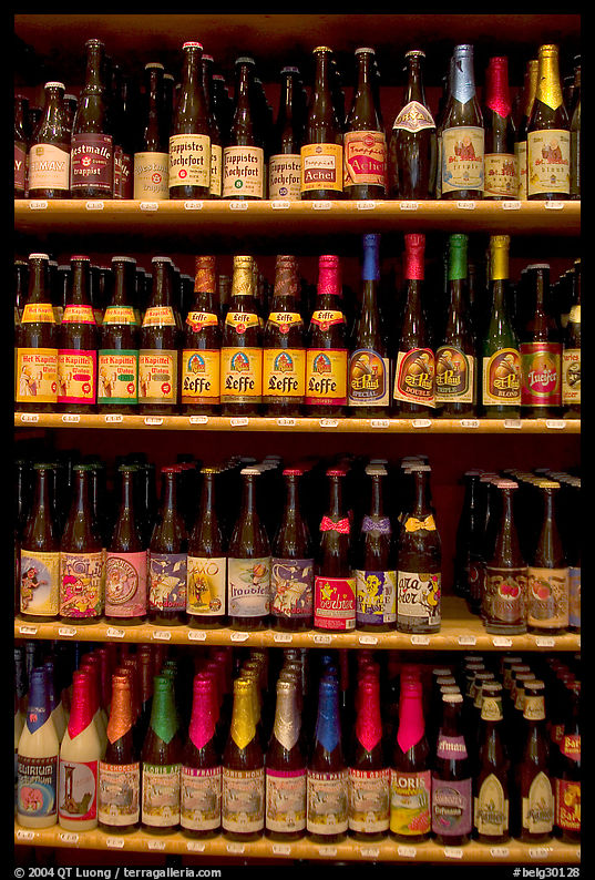Large selection of bottled beers. Bruges, Belgium