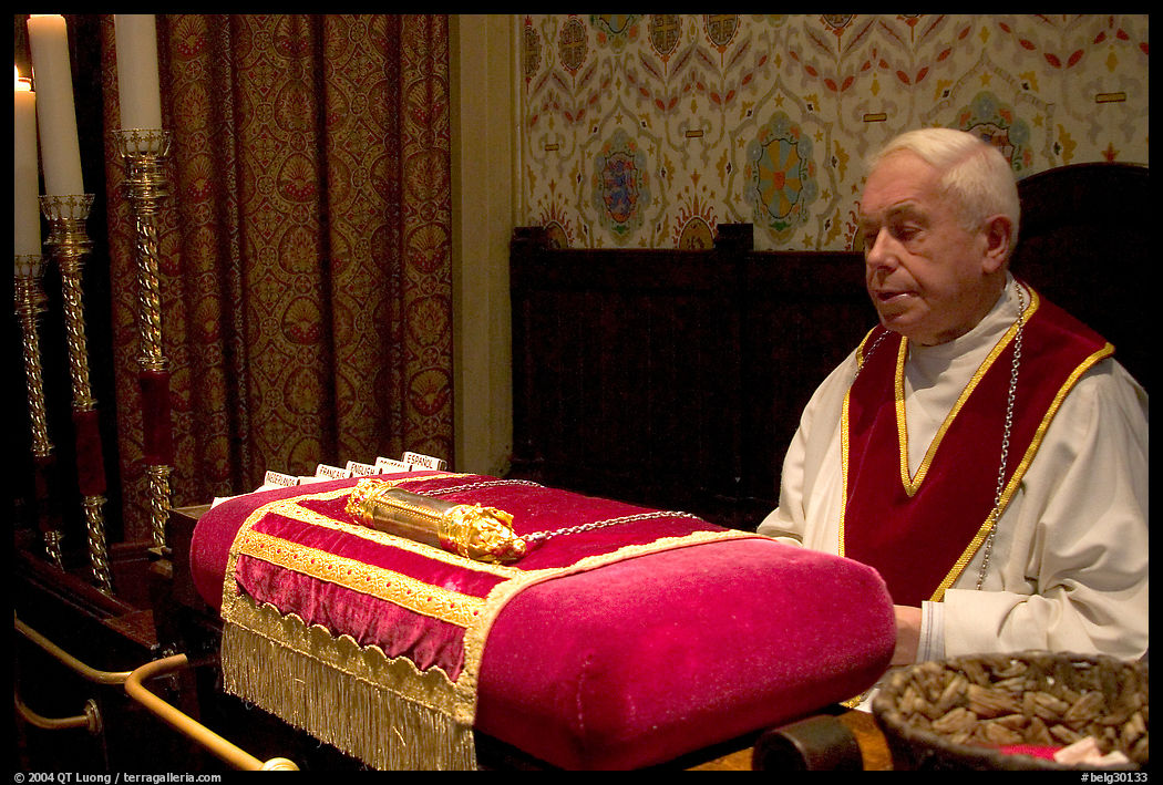 Priest and relic of Christ's blood. Bruges, Belgium