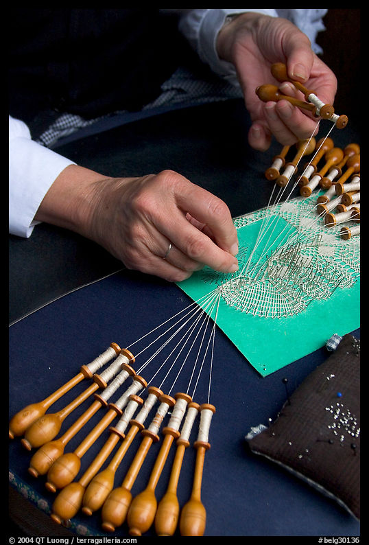 Hands of a lacemaker at work. Bruges, Belgium