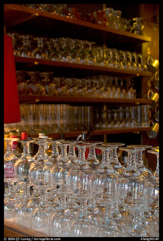 Glasses of various shapes used to drink beer. Brussels, Belgium