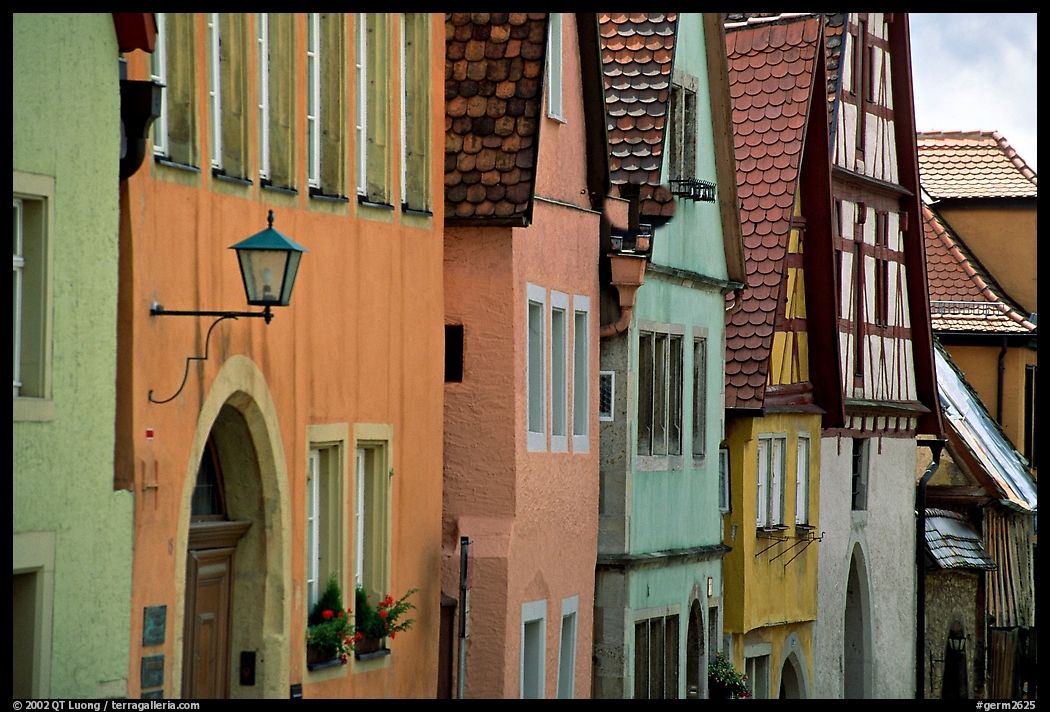 Row of colorful houses. Rothenburg ob der Tauber, Bavaria, Germany