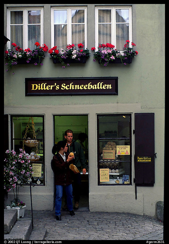 Pastry store specializing Schneeballen, a local specialty. Rothenburg ob der Tauber, Bavaria, Germany
