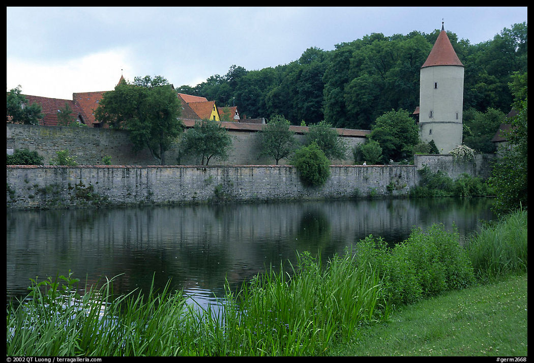 Duck pond and rampart walls, Dinkelsbuhl. Bavaria, Germany