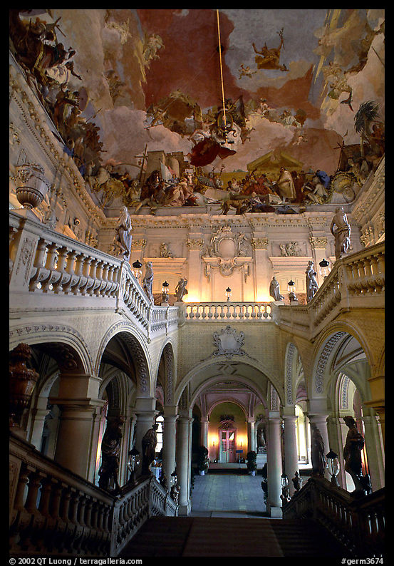 Main staircase and fresco painted by Tiepolo. Wurzburg, Bavaria, Germany