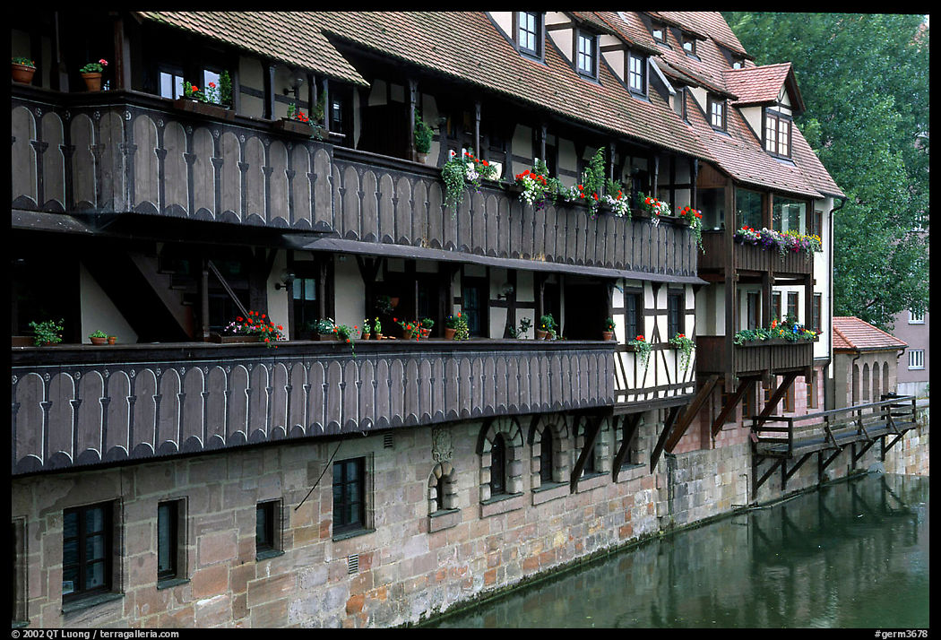Timbered houses on the canal. Nurnberg, Bavaria, Germany