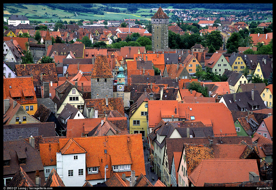 Rooftops seen from the Rathaus tower. Rothenburg ob der Tauber, Bavaria, Germany