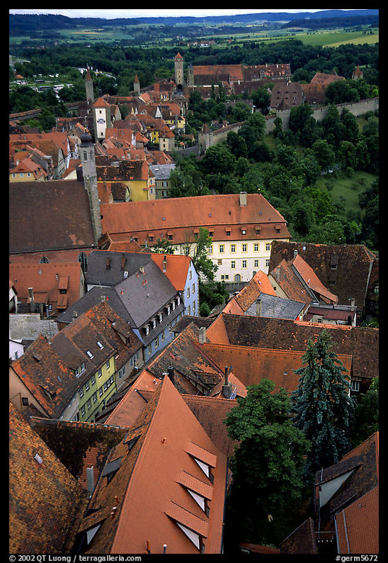 Rooftops seen from the Rathaus tower. Rothenburg ob der Tauber, Bavaria, Germany