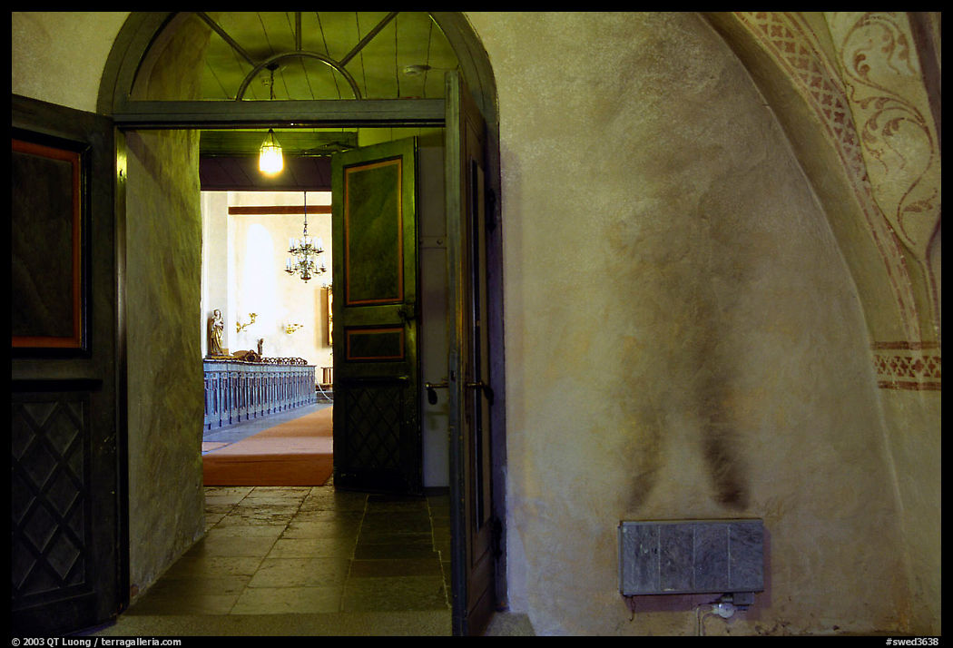 Interior of 12th century Church of Gamla Uppsala. Uppland, Sweden