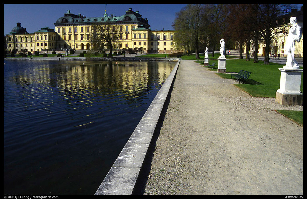 Basin and an alley in royal residence of Drottningholm. Sweden