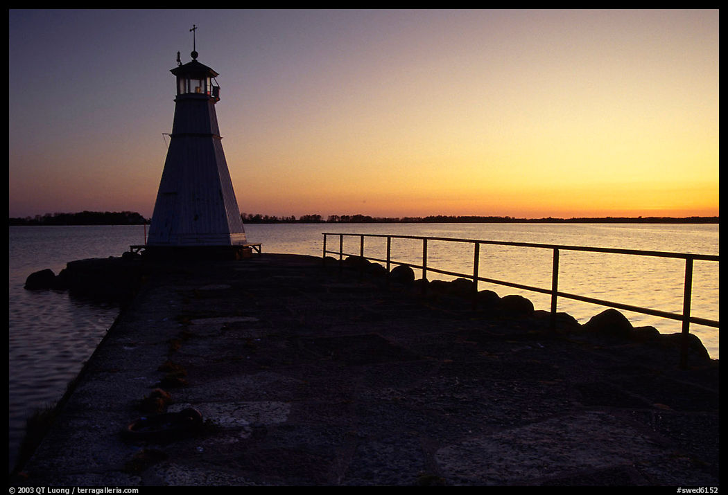 Lighthouse on Vattern Lake, Vadstena. Gotaland, Sweden