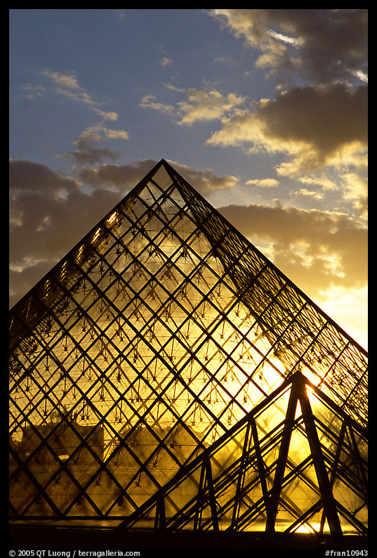 Louvre pyramid at sunset. Paris, France