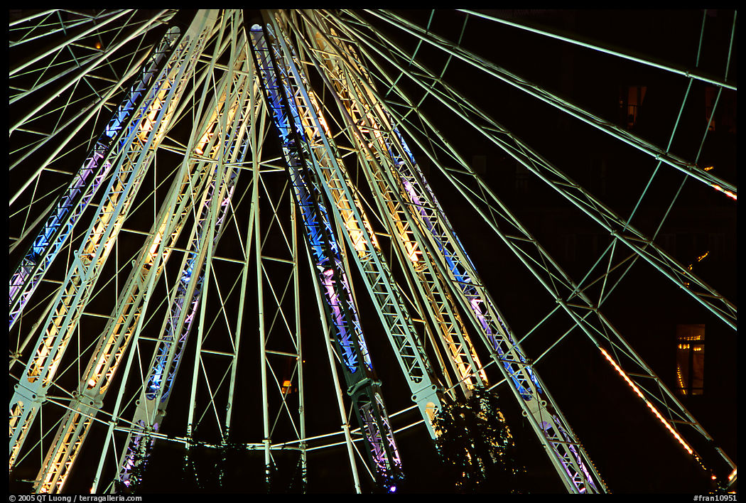 Detail of Ferris wheel at night, Tuileries. Paris, France