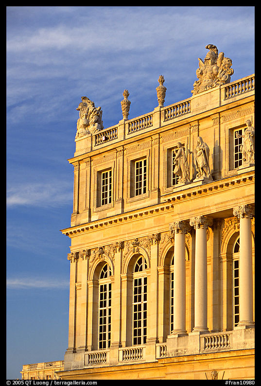 Detail of facade, late afternoon, Versailles palace. France