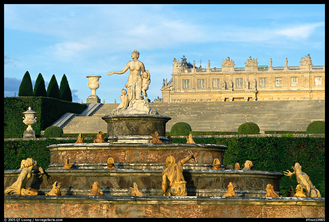 Fountain in the Versailles palace extensive gardens. France