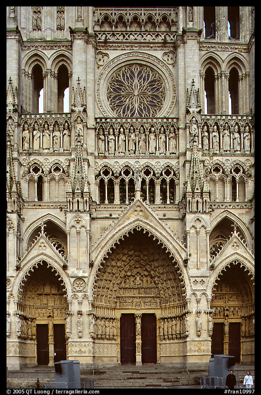 Frontal view  of Notre Dame Cathedral west facade, Amiens. France