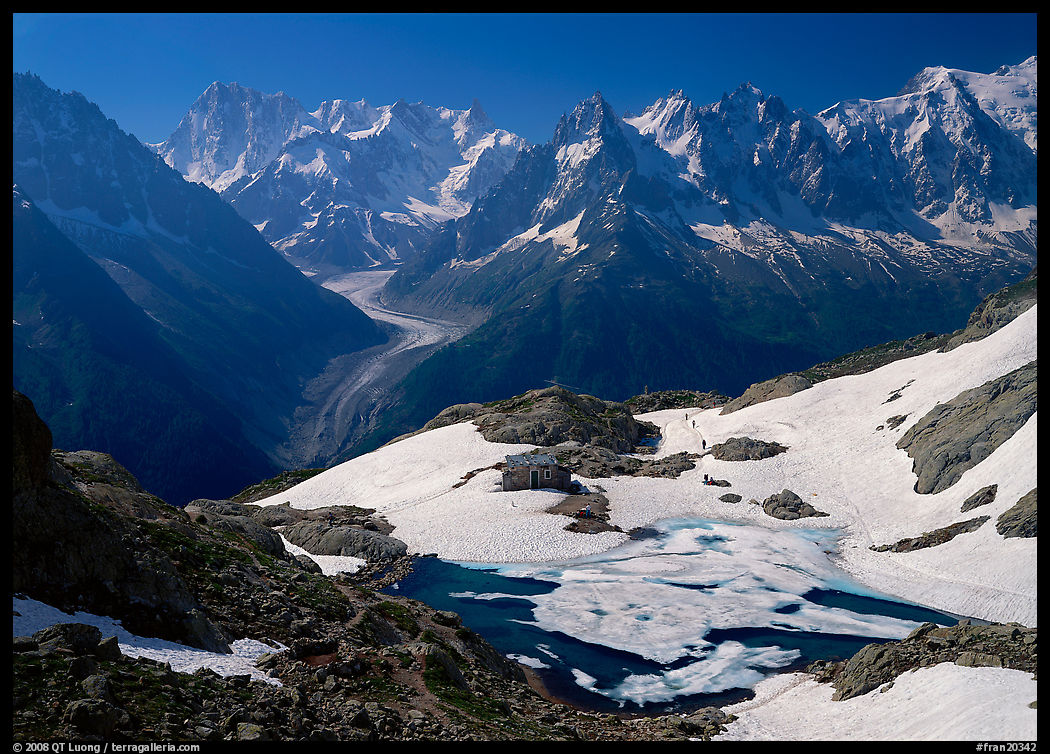 Frozen Lac Blanc, and Mont-Blanc Range, morning, Chamonix. France