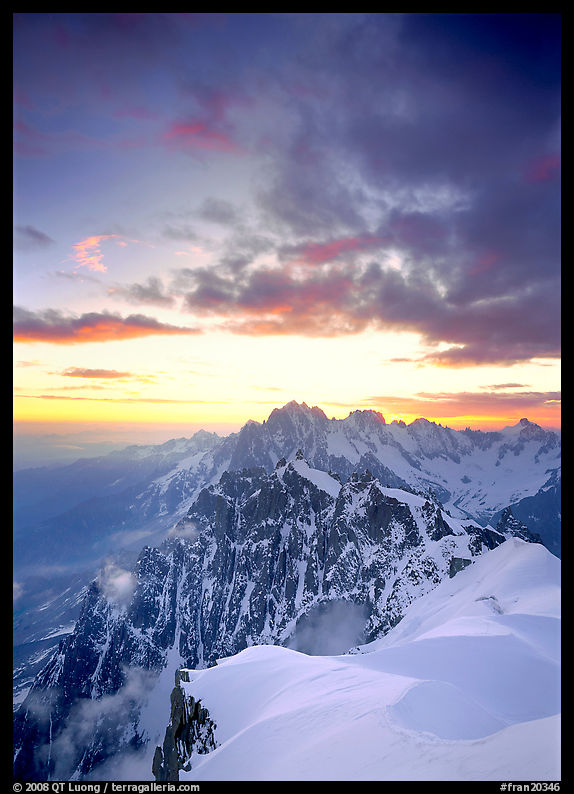 Midi-Plan ridge, Aiguille Verte, Droites, and Courtes at sunrise, Chamonix. France