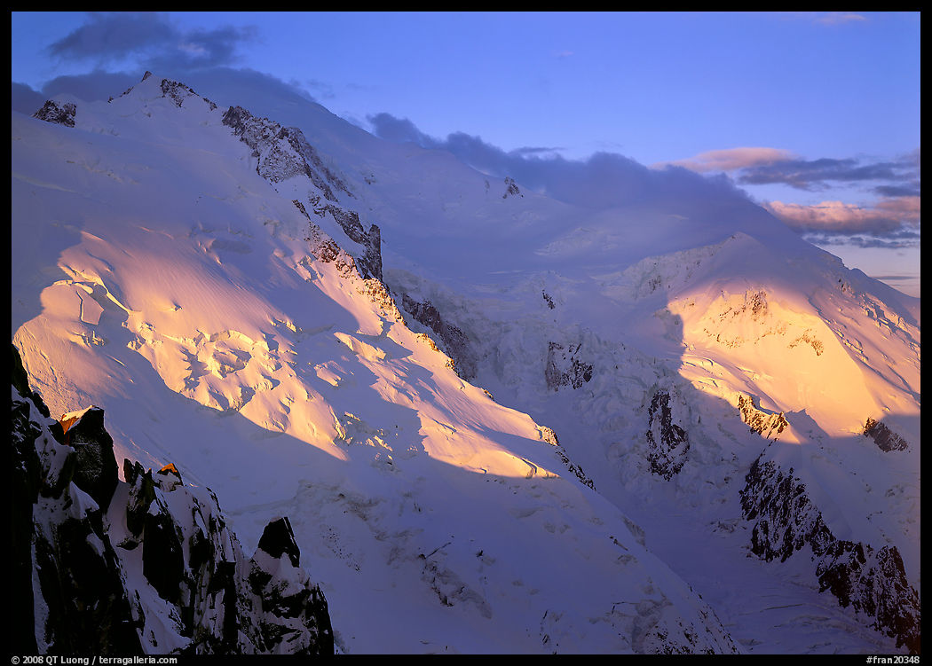 Mont Blanc and Dome du Gouter, early morning light, Chamonix. France