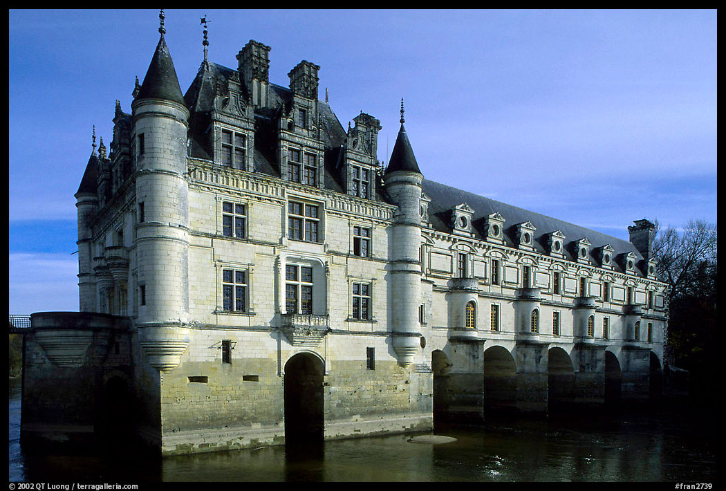 Chenonceaux chateau, built above the Cher river. Loire Valley, France