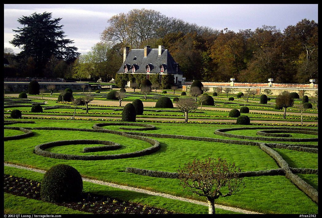 Gardens of Chenonceaux chateau. Loire Valley, France
